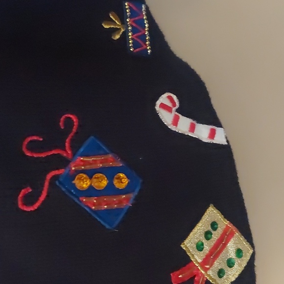 Tiara International Black Christmas Holiday Button Front Sweater 2004 Sz L - Picture 12 of 17